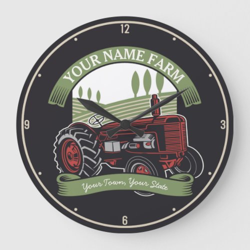 Personalized Vintage Farm Tractor Country Farmer Large Clock