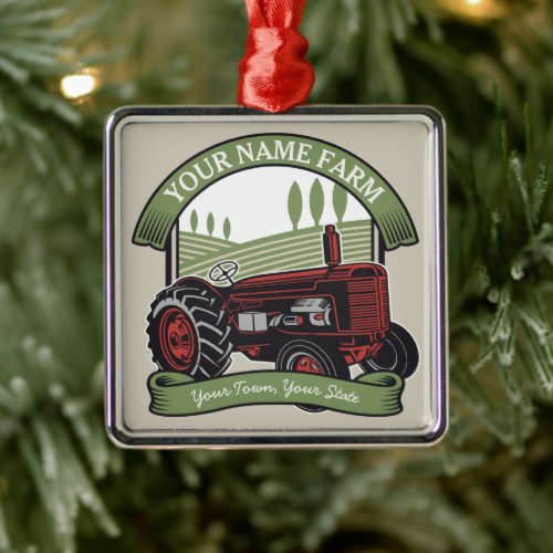 Personalized Vintage Farm Tractor Country Farmer  Metal Ornament