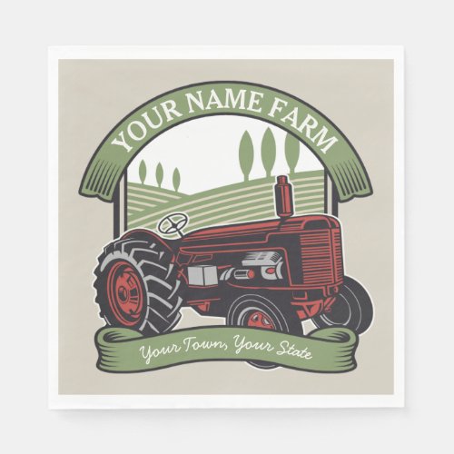 Personalized Vintage Farm Tractor Country Farmer Napkins