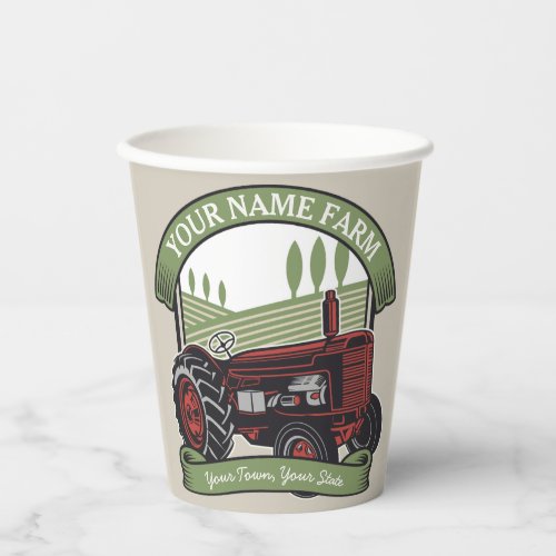 Personalized Vintage Farm Tractor Country Farmer  Paper Cups