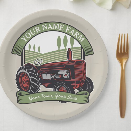 Personalized Vintage Farm Tractor Country Farmer  Paper Plates