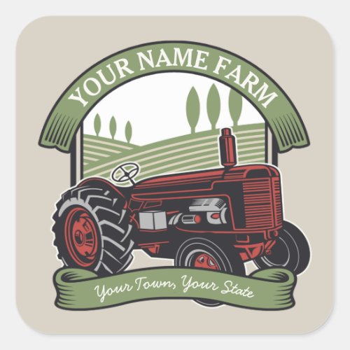 Personalized Vintage Farm Tractor Country Farmer  Square Sticker