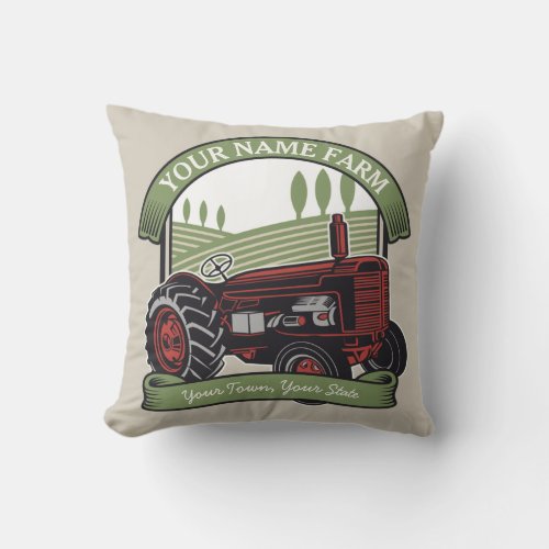 Personalized Vintage Farm Tractor Country Farmer Throw Pillow
