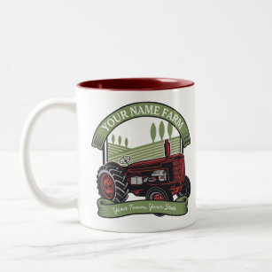 Personalized Vintage Farm Tractor Country Farmer  Two-Tone Coffee Mug