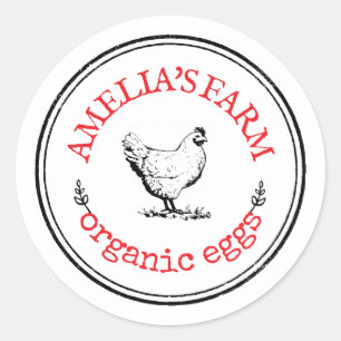 Personalized Vintage Farmhouse Chicken Egg Classic Round Sticker