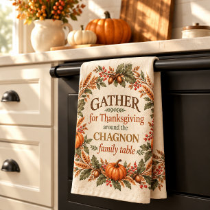 Personalized Vintage Farmhouse Thanksgiving Dish T Kitchen Towel