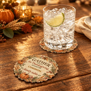 Personalized Vintage Farmhouse Thanksgiving Paper Coaster