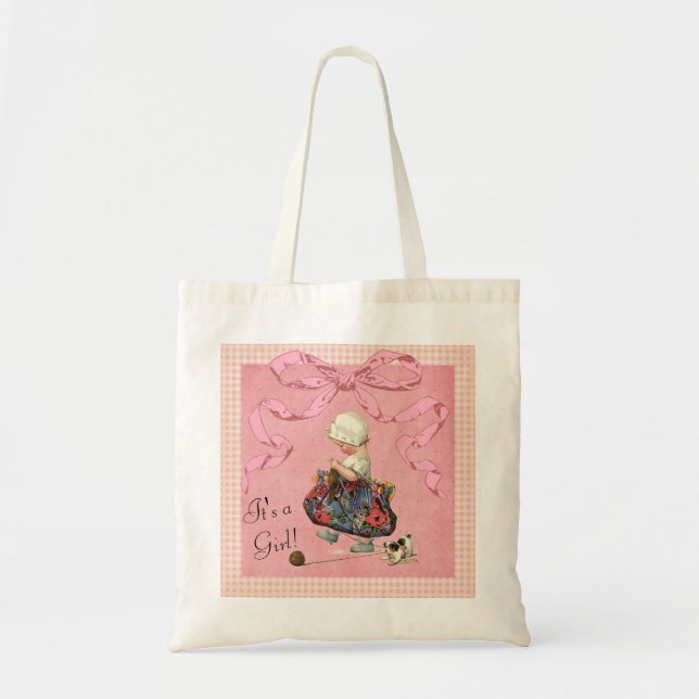 Personalized Vintage Fashion Girl Baby Shower Tote Bag (Front)
