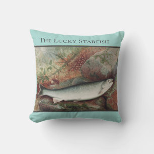 Personalized Vintage Fishing Trout Watercolor Thro Throw Pillow