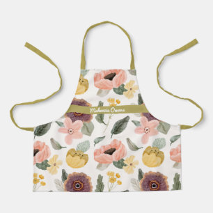 Personalized Vintage Floral Blooms Purple & Yellow Apron