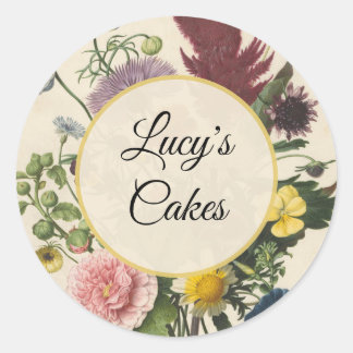 Personalized Vintage Floral Botanical Classic Round Sticker