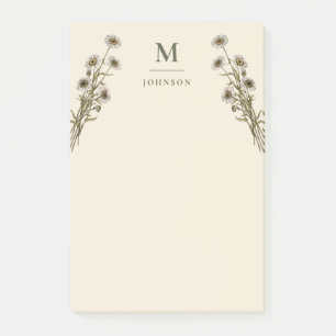 Personalized Vintage Floral Botanical Monogram Post-it Notes