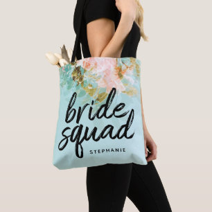 Personalized Vintage Floral Bride Squad Tote Bag