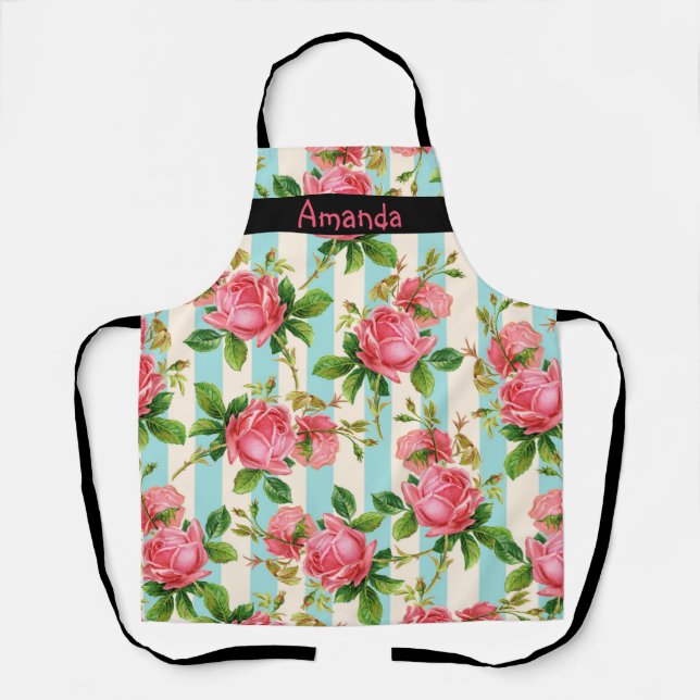 Personalized vintage floral custom text Apron (Front)