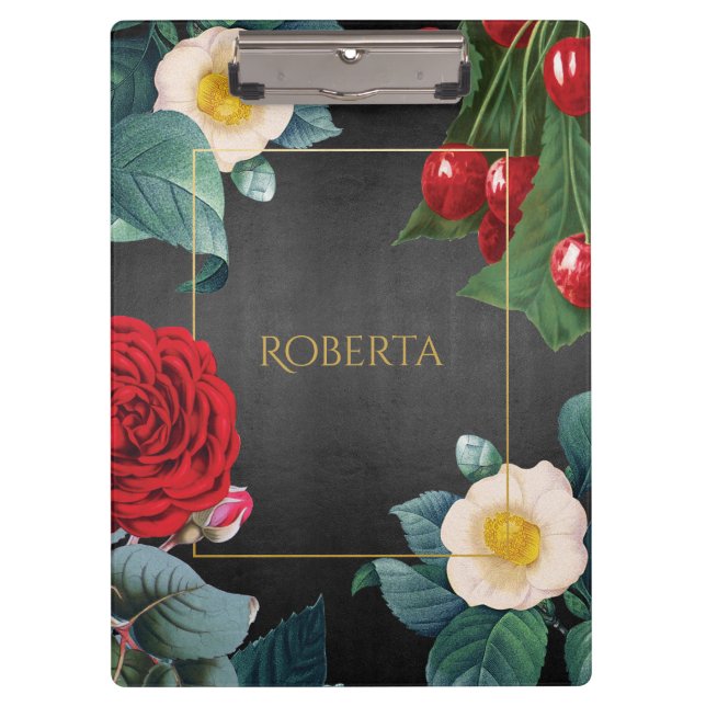 Personalized Vintage Floral Elegance Clipboard (Front)