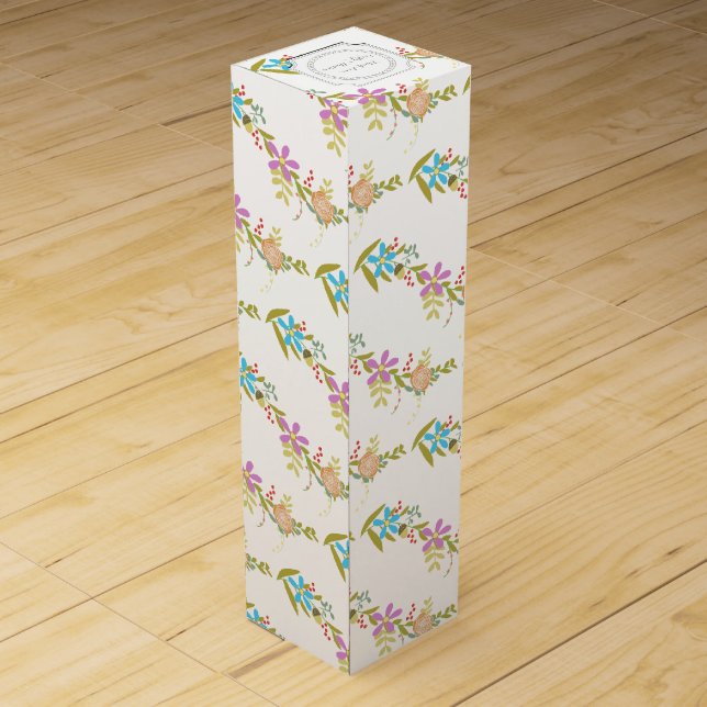Personalized Vintage Floral Garland Pattern Wine Box (Back)