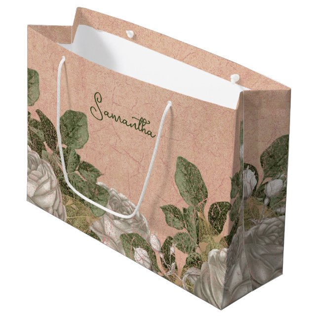 Personalized Vintage Floral Large Gift Bag (Front Angled)