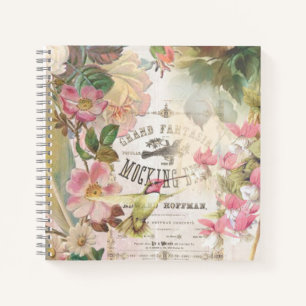 Personalized Vintage Floral Mocking Bird Notebook