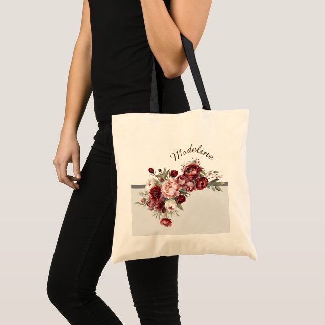 Personalized Vintage Floral Name Design Tote Bag (Front (Product))