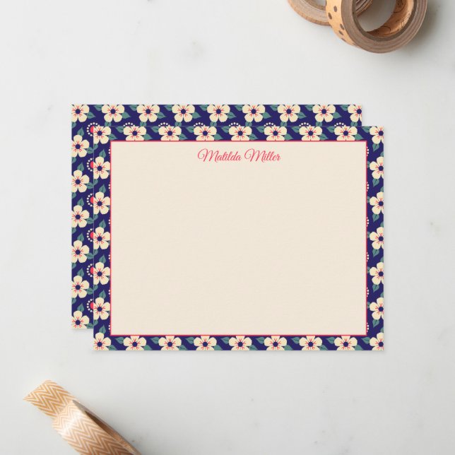 Personalized Vintage Floral Note Card (Front/Back In Situ)