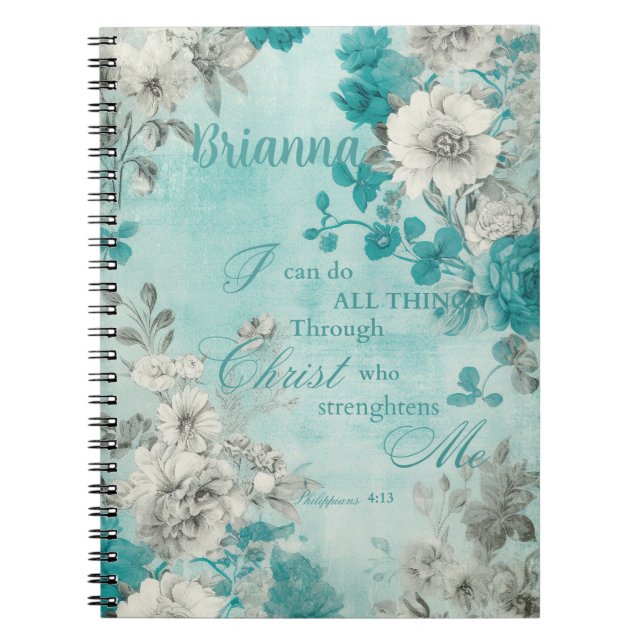 Personalized Vintage Floral  Notebook (Front)