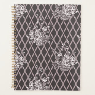 Personalized Vintage Floral Planner in Charcoal Gr