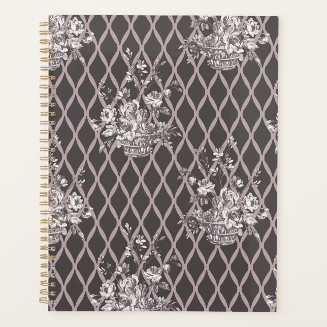 Personalized Vintage Floral Planner in Charcoal Gr (Front)