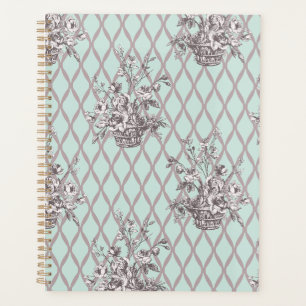 Personalized Vintage Floral Planner in Mint Blue