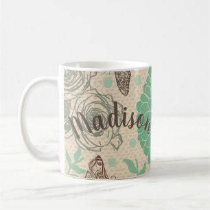 Personalized Vintage Floral Rose Garden Coffee Mug