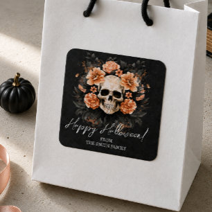 Personalized Vintage Floral Skull Square Sticker