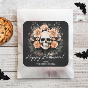 Personalized Vintage Floral Skull Square Sticker