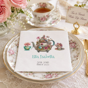 Personalized Vintage Floral Teapot Design Napkins