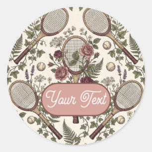 Personalized Vintage Floral Tennis Rackets Classic Round Sticker