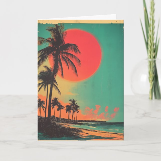 Personalized Vintage Florida Palm Tree Beach Card (Front)