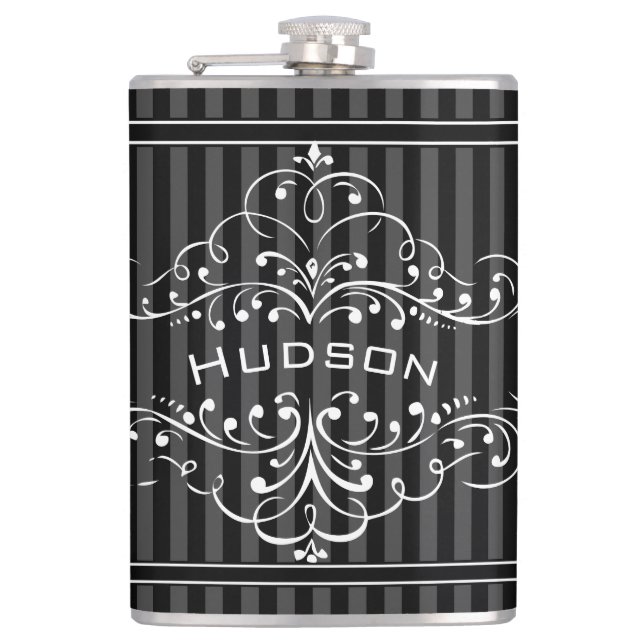 Personalized Vintage Flourish Mr. Hipster Flask (Front)