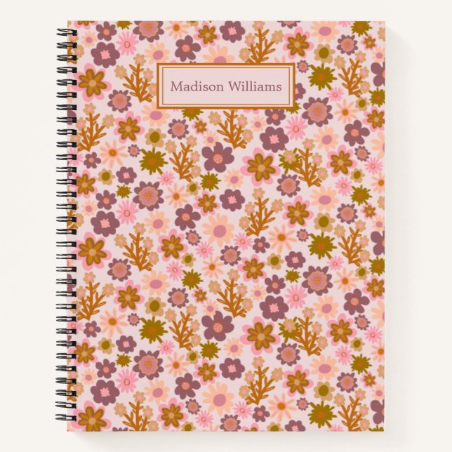Personalized Vintage Flowers Pastel Floral Pattern Notebook (Front)