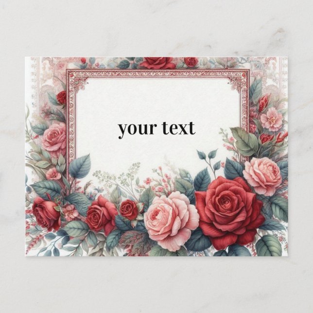 personalized vintage frame roses postcard (Front)