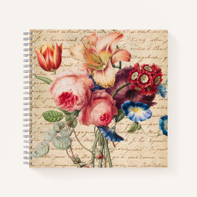 Personalized Vintage French Floral Script  Notebook (Front)