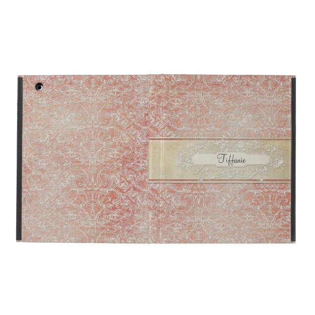Personalized Vintage French Regency Lace Etched iPad Folio Case (Outside)