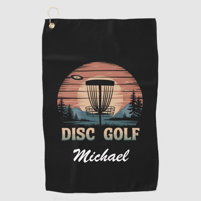 Personalized Vintage Frisbee Disc Golf Basket      Golf Towel (Front)