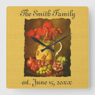 Personalized Vintage Fruit and Flowers Wall Clock