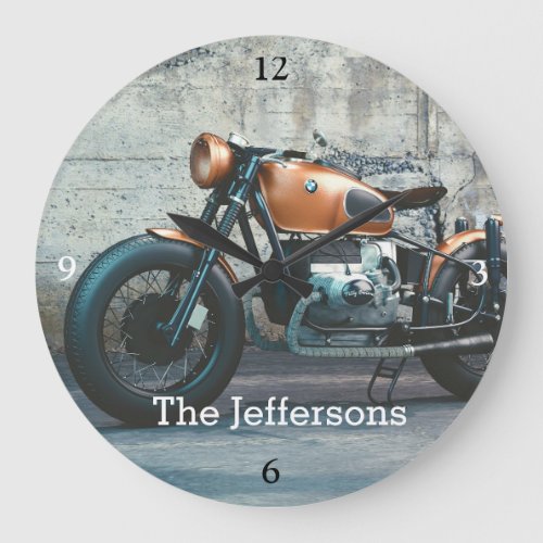 Personalized Vintage German Motorcycle Large Clock