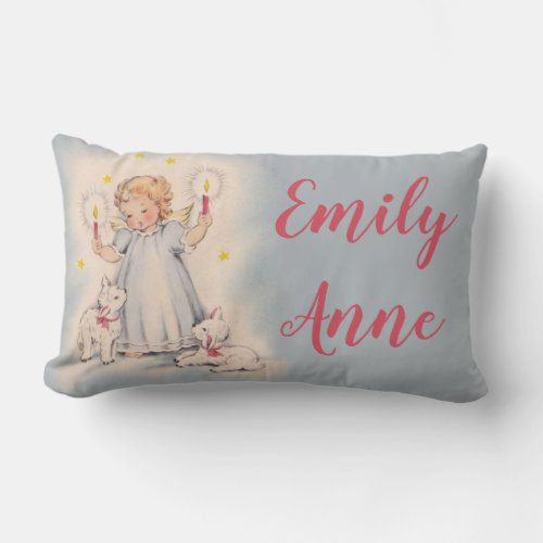 Personalized Vintage Girl Angel holding candles Lumbar Pillow