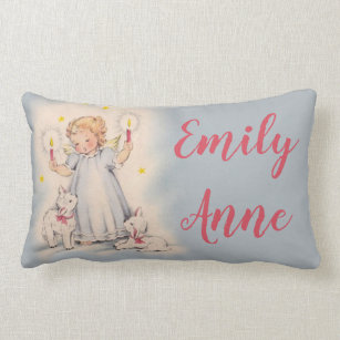 Personalized Vintage Girl Angel holding candles Lumbar Pillow