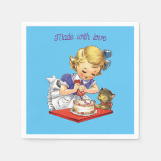 Personalized vintage girl baking a cake     napkins