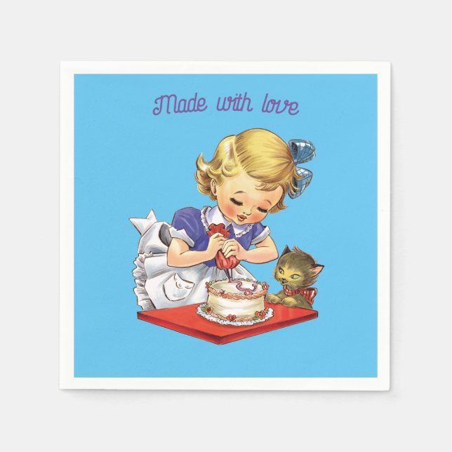 Personalized vintage girl baking a cake     napkins (Front)