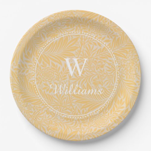 Personalized Vintage Gold Larkspur Flower Paper Plates