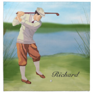 Personalized Vintage Golfer by the Riverbank Napkin