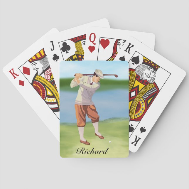 Personalized Vintage Golfer by the Riverbank Poker Cards (Back)