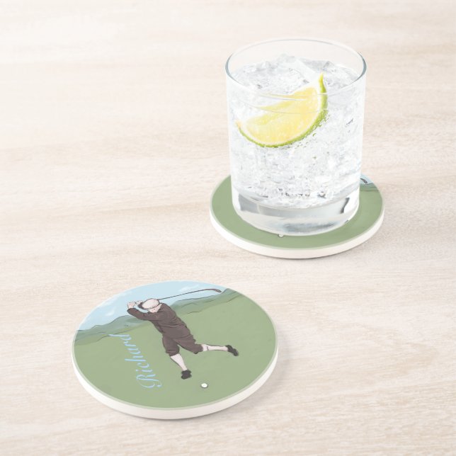 Personalized vintage golfer coaster (Side)